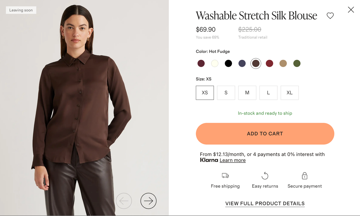 Quince Washable Stretch Silk Blouse - Hot Fudge