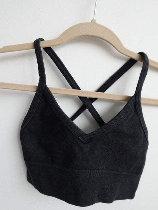Alo Seamless Ribbed Low Back Bra - Black